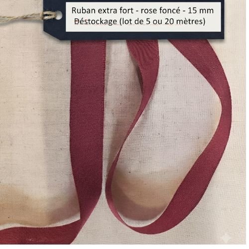 Déstockage (lot 5 ou 20 m)  ruban extra fort rose foncé 15 mm