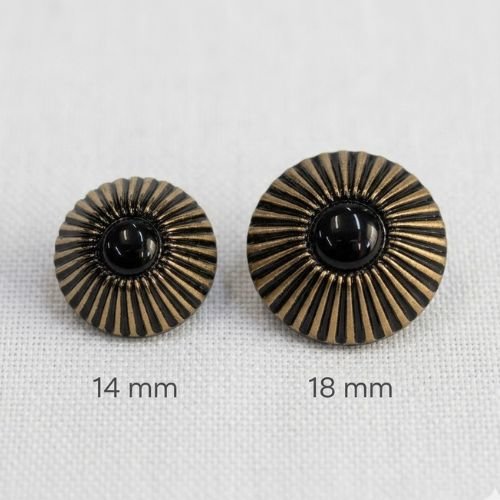 Bouton acrylique noir & motif corne doré – 14 mm / 18 mm