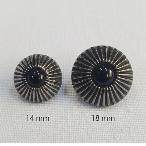Bouton acrylique noir & motif corne argenté – 14 mm / 18 mm