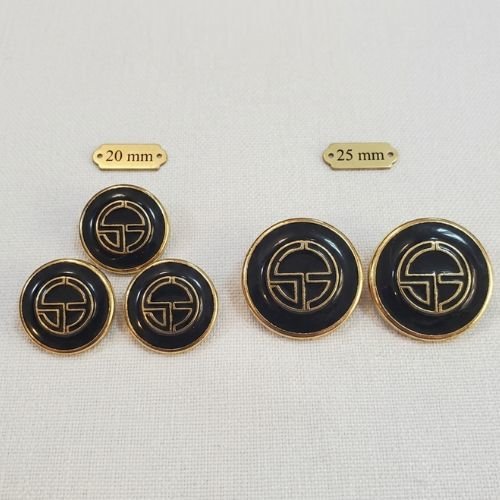 Bouton métal noir & bordure dorée ciselée – 20 / 25 mm
