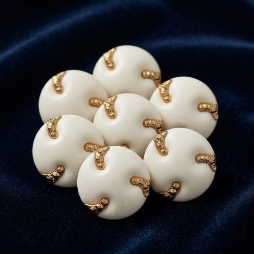 Lot de 6 bouton bijou acrylique blanc & éclats dorés – 15 mm