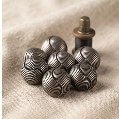 Lot de 6 bouton bijou acrylique argent vieilli strié – 14 mm
