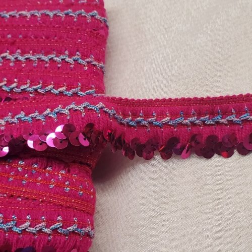Lot 12 m ruban polyester stretch & paillettes – 28 mm – rose