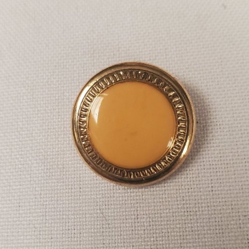 Lot de 6 boutons "bijou" bordure dorée & centre jaune – 21 mm