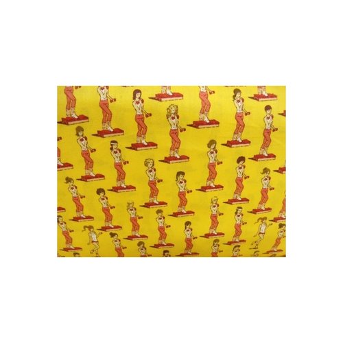 Tissu coton imprimé fillette sportive jaune et rouge,150 cm, idéal pour toutes vos réalisations et créations