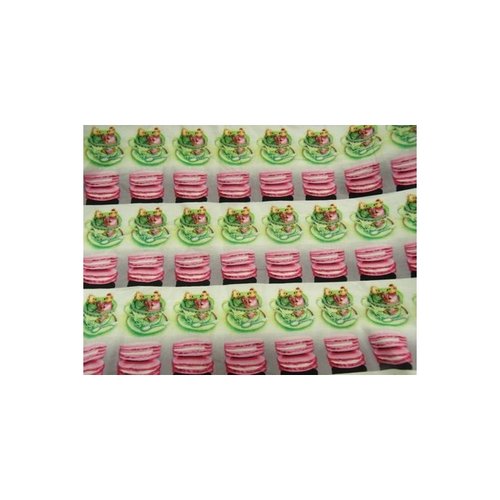 Tissu coton imprimé - ourson vert et rose