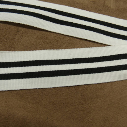 Ruban militaire polyester  blanc & noir ,3 cm