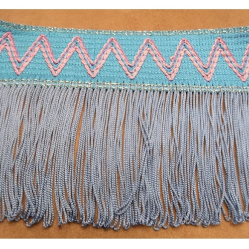 Ruban frange polyester bleu largeur total 12 cm,dont 8 cm de frange