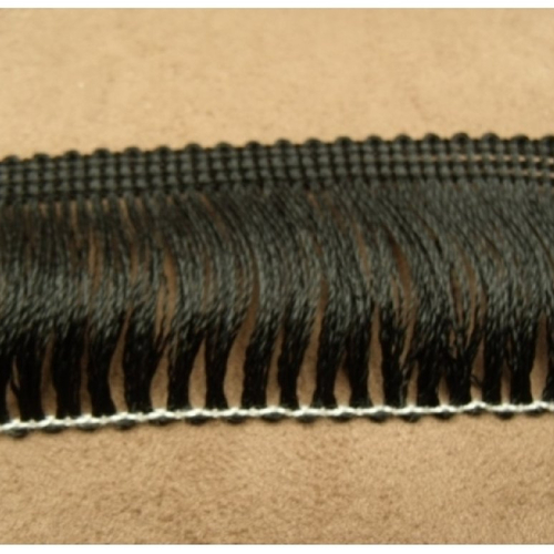 Ruban frange polyester viscose noir, 4,5 cm