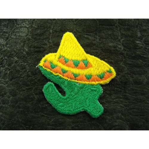 Ecusson à coudre- motif: mexicain vert orange et chapeau jaune ,largeur 3,5 cm sur hauteur 4 cm