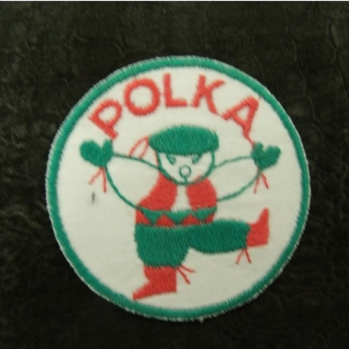 Écusson thermocollant- motif danseur polka- vert et rose sur fond blanc ,5,5 cm