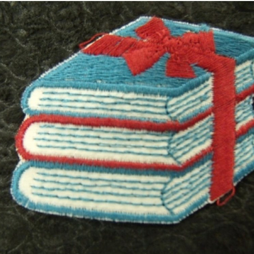 Ecusson thermocollant- motif: livres bleu et rouge, largeur 5 cm / hauteur 4,5cm