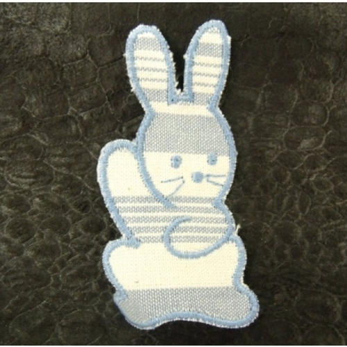 Ecusson thermocollant enfant - motif lapin bleu, largeur 3cm / hauteur 6 cm