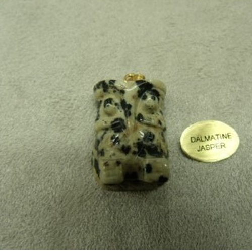 Pendentif motif chouette- dalmatine jasper,hauteur 2cm / largeur: 1,5 cm/ epaisseur: 1,5 cm