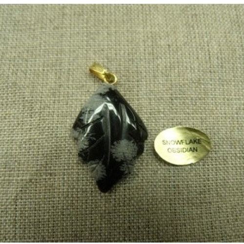 Pendentif motif feuille- snowflake obsidian,hauteur: 2,5 cm / largeur:2 cm / epaisseur: 3 mm
