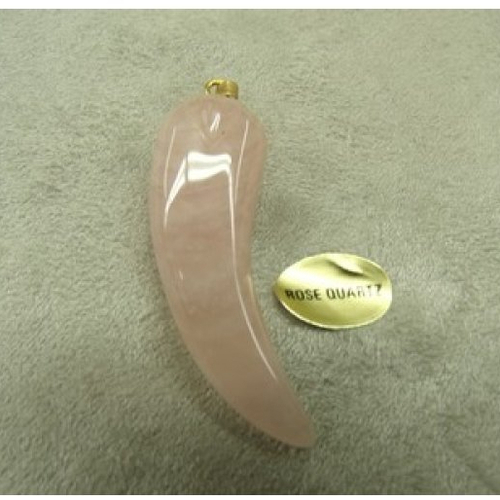 Pendentif motif dent- rose quartz ,longueur : 4cm / epaisseur : 14mm