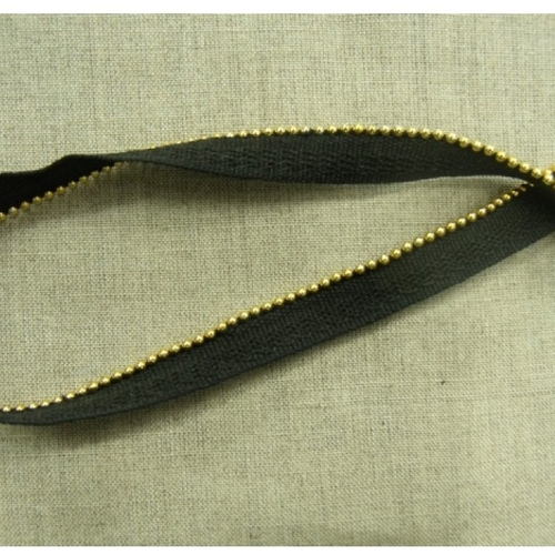 Ruban coton & métal passepoil noir perlé or ,1 cm