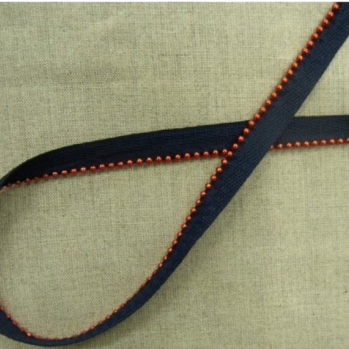 Ruban passepoil coton & métal marine perlé rouge,1.5 cm