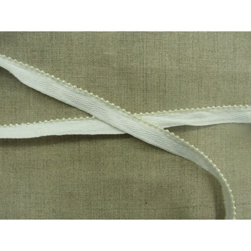 Ruban passepoil coton & métal blanc perlé blanc nacrée ,1.5 cm