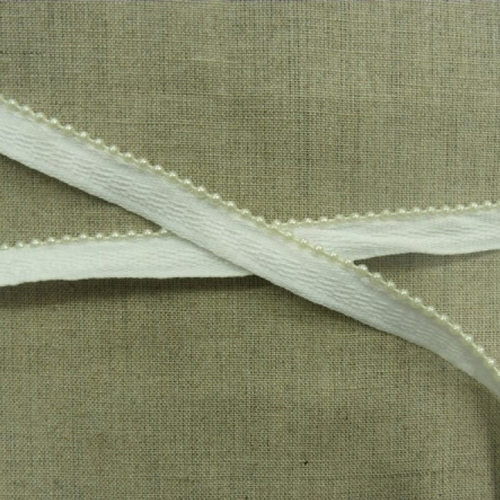 Ruban passepoil coton & metal blanc perlé argent,1.2 cm