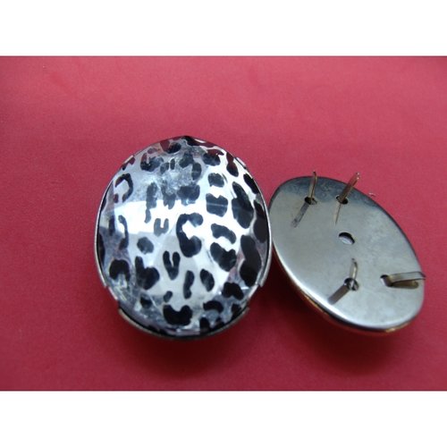 Strass à griffe ovale argent et noir, hauteur: 4 cm /largeur : 3 cm