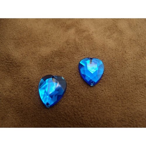 Strass coeur bleu 15mm x 12mm,, vendu par 10 pièces