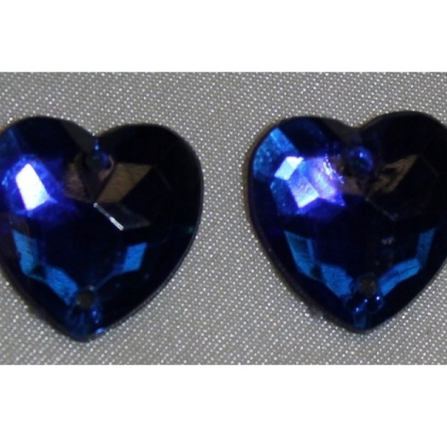 Strass coeur bleu, 16 mm, vendu par 10 pièces