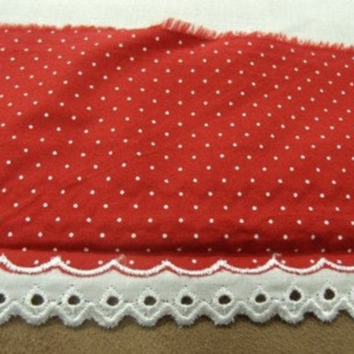 Broderie rouge et blanc  sur coton de jersey 8 cm