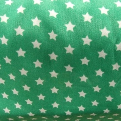Tissu crêpe vert motif étoile blanche,largeur 150 cm / etoile de 8 millimètre