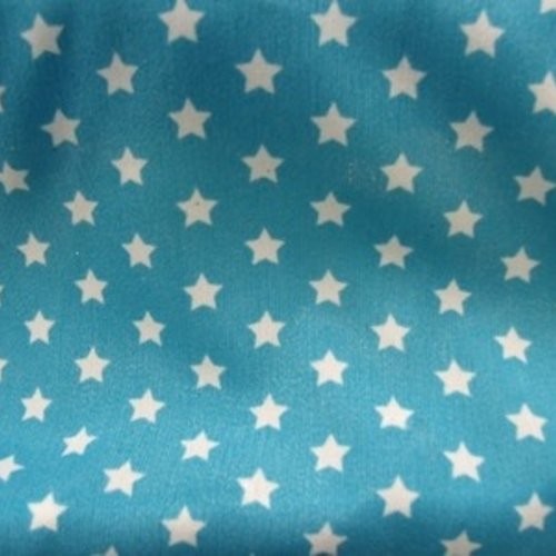 Tissu crêpe bleu motif étoile blanche,largeur 150 cm / etoile de 8 millimètre