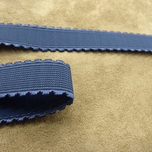 Ruban dentelle  elastique polyester & latex bleu ,20 mm
