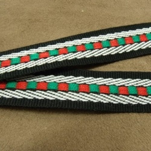 Ruban polyester style sangle noir rouge et vert,2 cm