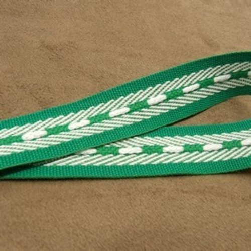 Ruban sangle polyester vert et blanc ,2 cm