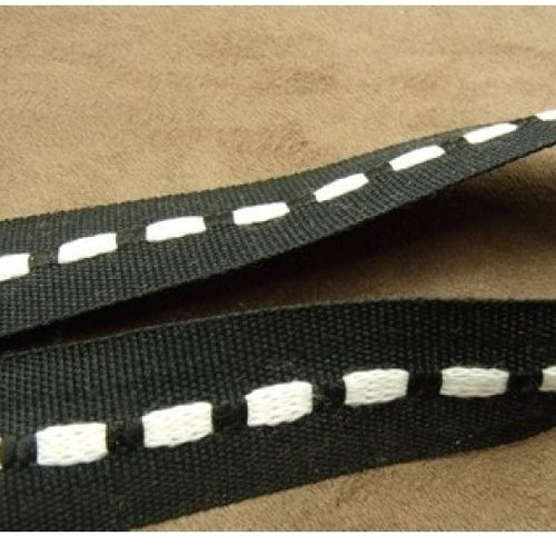 Ruban sangle bicolore noir et blanc,2.5 cm, sangle entrelacée de fils coton couleur blanc