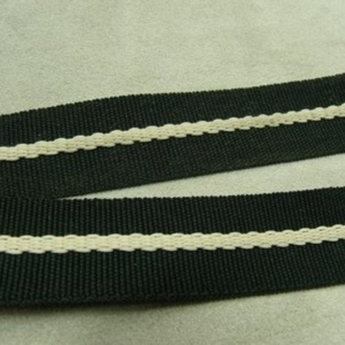 Sangle polyester 2 cm lanière -blanche sur fond noir