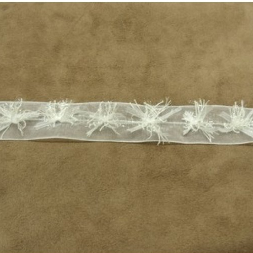 Ruban organza  motif fleur en relief banc 25 mm