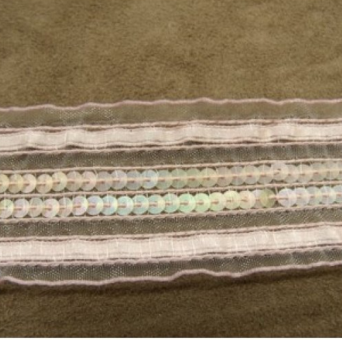 Ruban organza avec sequin rose 40 mm