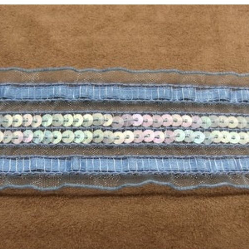 Ruban organza avec sequin bleu 40 mm