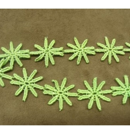 Ruban brodé à fleurs coton vert anis , 20 mm