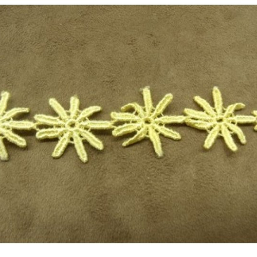 Ruban brodé fleurs  coton jaune , 20 mm