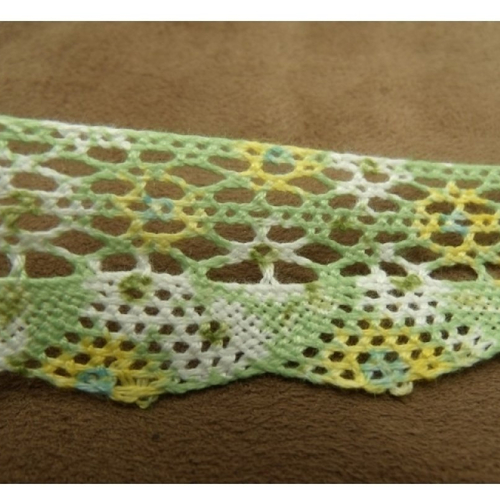 Ruban brodé coton vert et jaune multicolore, 100% de fabrication française 30 mm