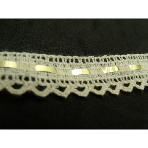 Ruban brodé coton avec ruban or traversant,2.5 cm