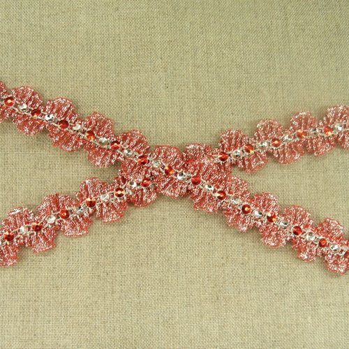 Ruban pailleté scintillant polyester strass serpenté rouge , 2 cm