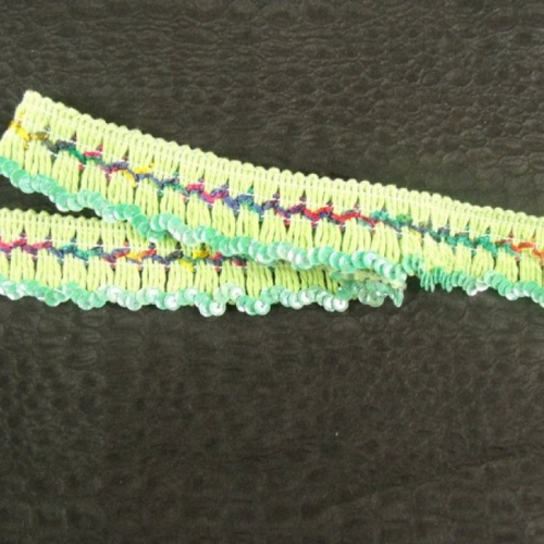 Ruban polyester pailleté sur base stretch vert bicolore,28 mm