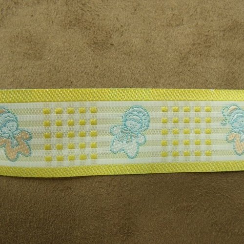 Ruban coton motif petits bonhommes  jaune ,2.5 cm