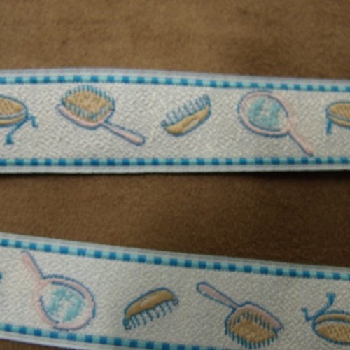 Ruban coton motif enfant bleu et  blanc ,2 cm