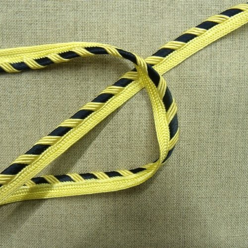 Ruban passepoil polyester bicolore noir et jaune,1.2 cm