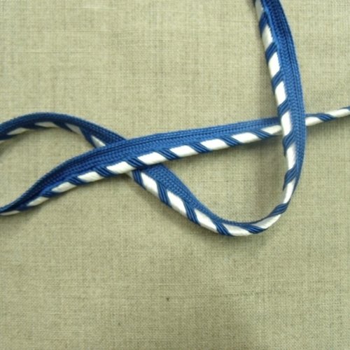 Ruban passepoil polyester bicolore bleu et blanc,1.2 cm