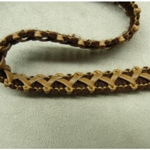 Ruban simili cuir / skai entrelacé gold sur marron,1.2 cm