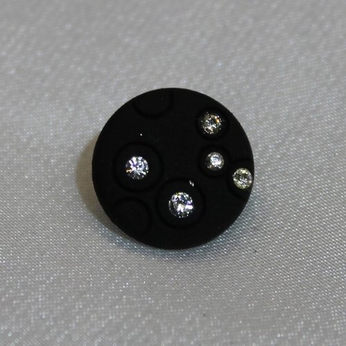 Bouton à queue noir strass argent,15 mm, très lumineux et résistant.